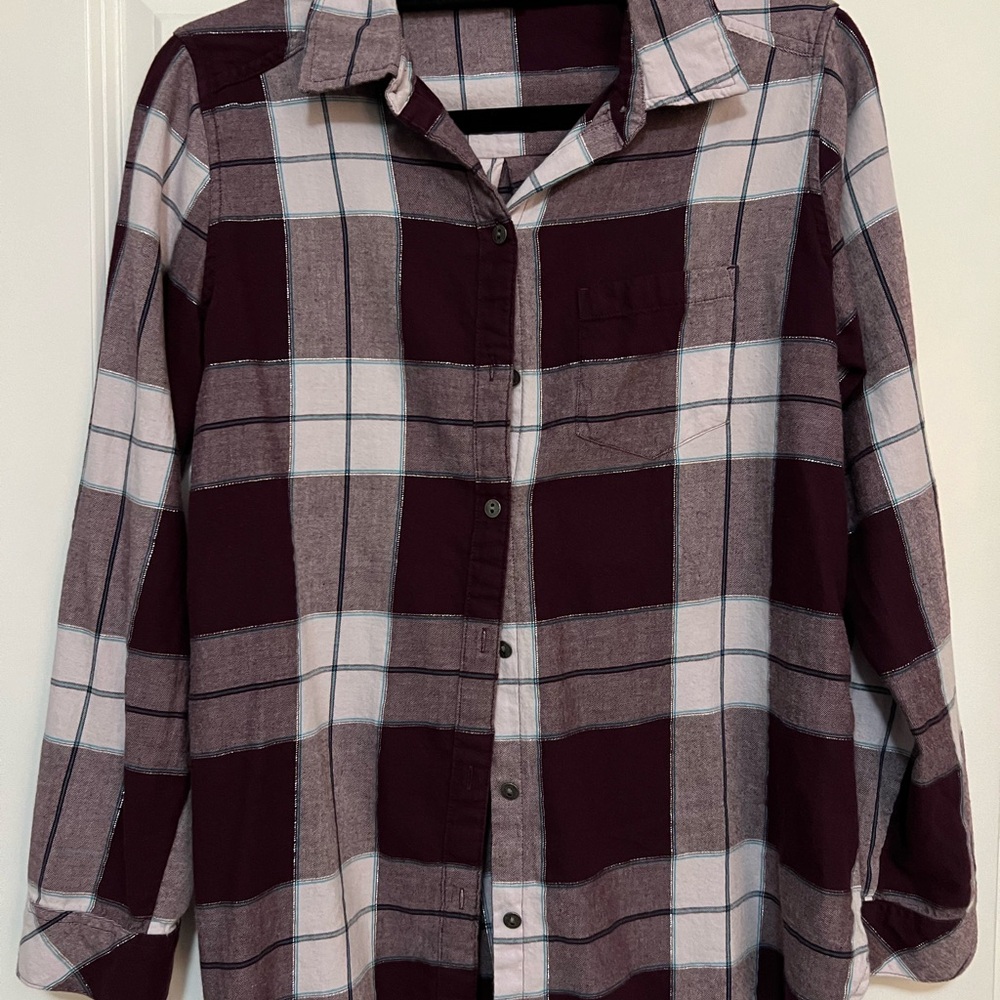 Sonoma Burgundy and White Plaid Casual Shirt